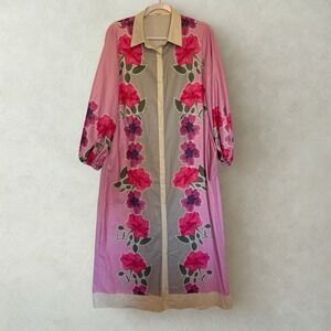 SundayUp Floral Print Linen Blend Maxi Dress Shirt Dress Women's Size S